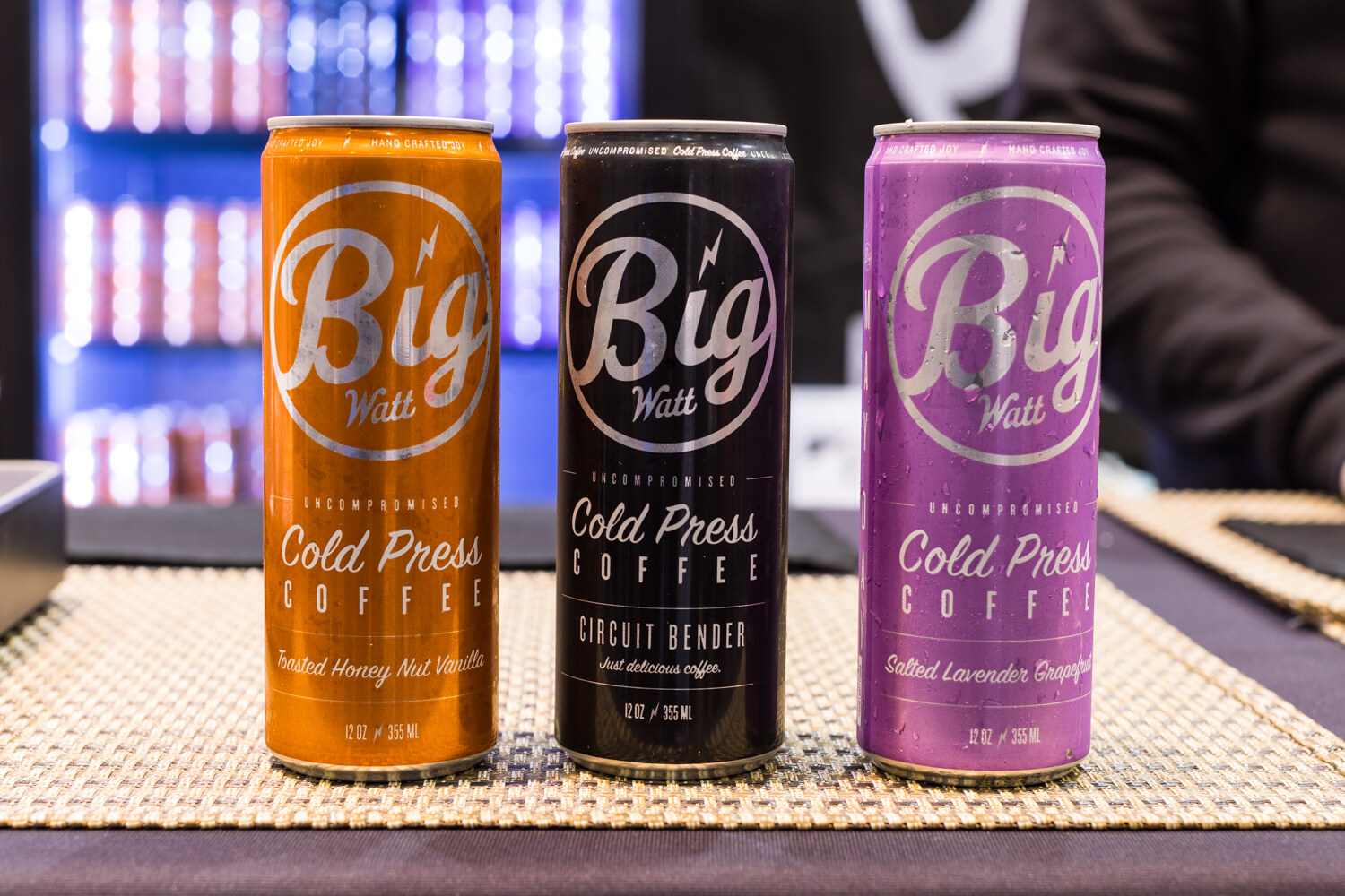 Photo of three cans of Big Watt cold press coffee.