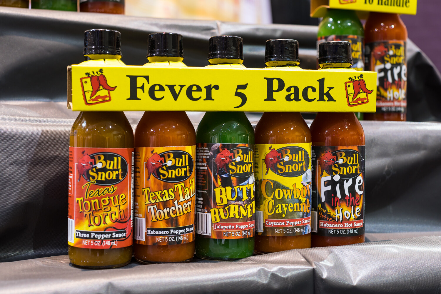 Photo of a Fever 5 Pack of Bull Snort hot sauces.