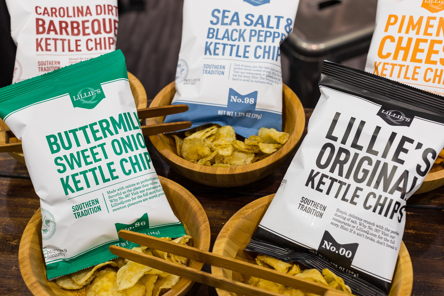 Photo of Lillie's kettle chips in bowls with chopsticks.