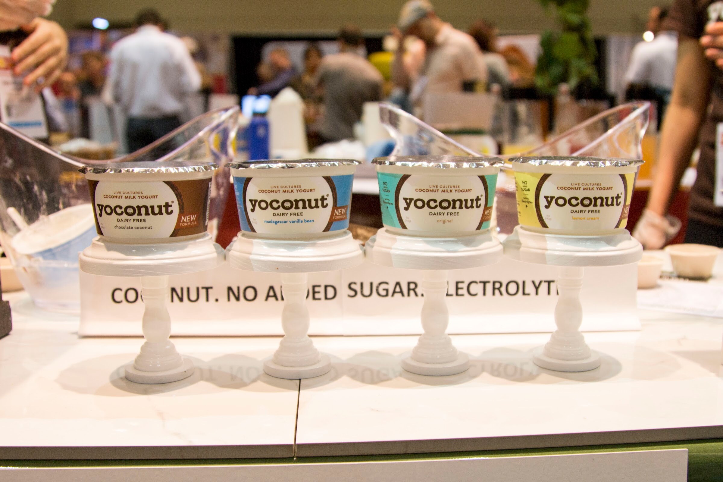 Photo of Yoconut coconut yogurt cups on a counter.