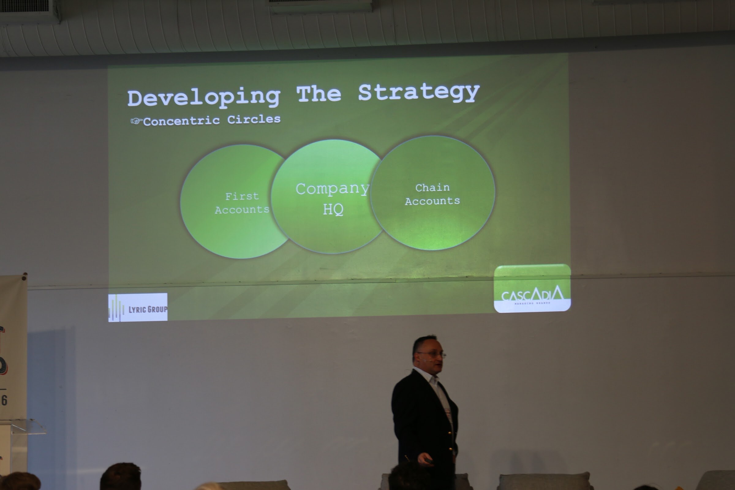 Presenter small below slide Developing The Strategy concentric circles First Accounts Company HQ Chain Accounts.