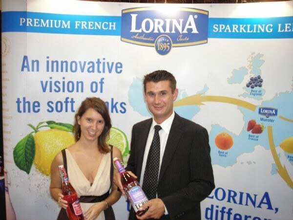 Photo unavailable. Emilie and Alban, associated with the Lorina brand, at the Summer Fancy Foods 2007 trade show.