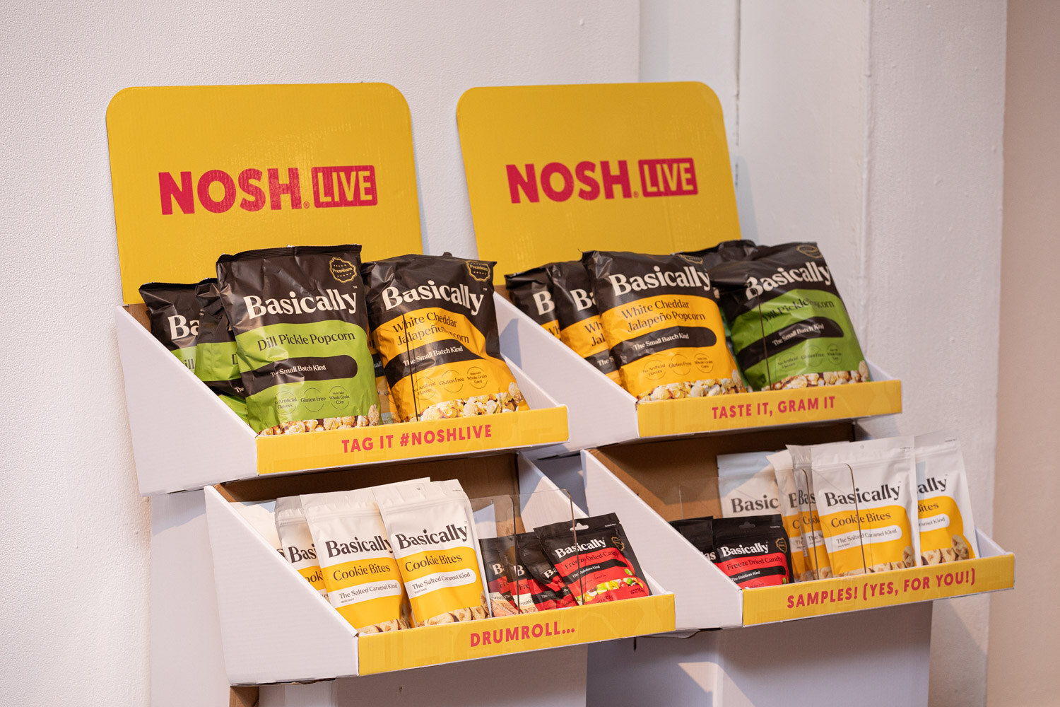 NOSH Live display of Basically snacks in the venue.