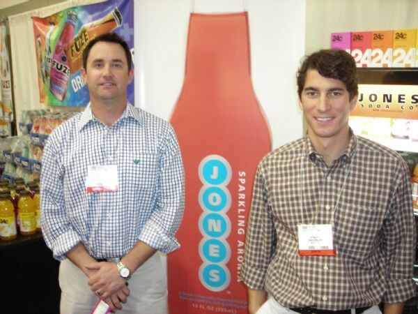 Hunt Killough and JP Mackey of Jones Soda at the Jones Soda display at Expo East 2007. The photo is unavailable, so this is based on the listed names, brand and event.
