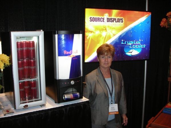 Cathy Reiter of Crystal Cooler at the NBWA 2007 trade show, in a photo associated with Source 1 and Crystal Cooler. The photo is unavailable.