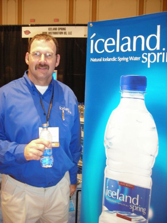 Chip Lucas of Iceland Springs at the Iceland Springs exhibit at NBWA 2007. The photo is unavailable, so this is based on the listed person, brand and event.