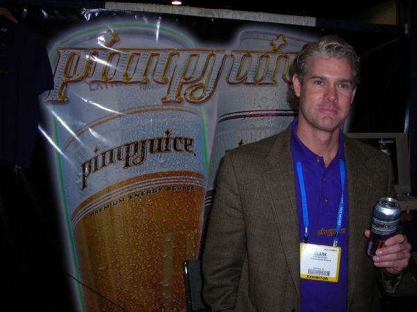 Clark of Pimp Juice at the Pimp Juice display at the NACS 2007 trade show. The photo is unavailable, so this description is based on the listed person, brand and event.