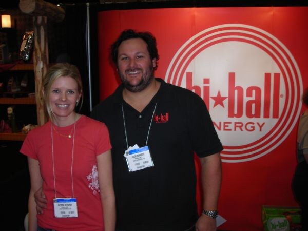 Photo unavailable. Alyssa and Todd Berardi of hiball at the hiball exhibit at Winter Fancy Food Show 2008.