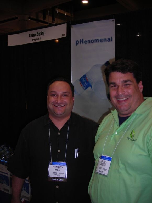 Photo unavailable. Biller Sipper and Eric Skae of Iceland Spring at the Iceland Spring exhibit at Winter Fancy Food Show 2008.