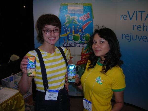 Kristen and Angel of VitaCoco at the VitaCoco display at the Winter Fancy Food Show 2008. The photo is unavailable, so this description comes from the listed names and event.