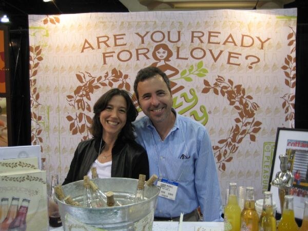 Liz Morrill and Aaron Morrill of Fizzy Lizzy at the Fizzy Lizzy display at the Winter Fancy Food Show 2008.
