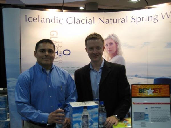 Photo unavailable. Raul Lomboy and Jack Hangarter of Icelandic Glacial at Winter Fancy Food Show 2008.