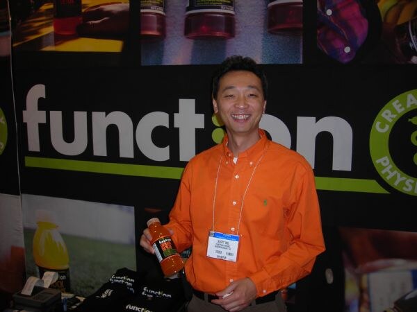 Scott Wu of Function Drinks at the Function Drinks display at the Winter Fancy Food Show 2008.