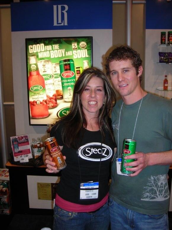 Shari Post and Travis Overturf of Steaz at the Winter Fancy Food Show 2008. The image is unavailable, so no further visual detail is described.