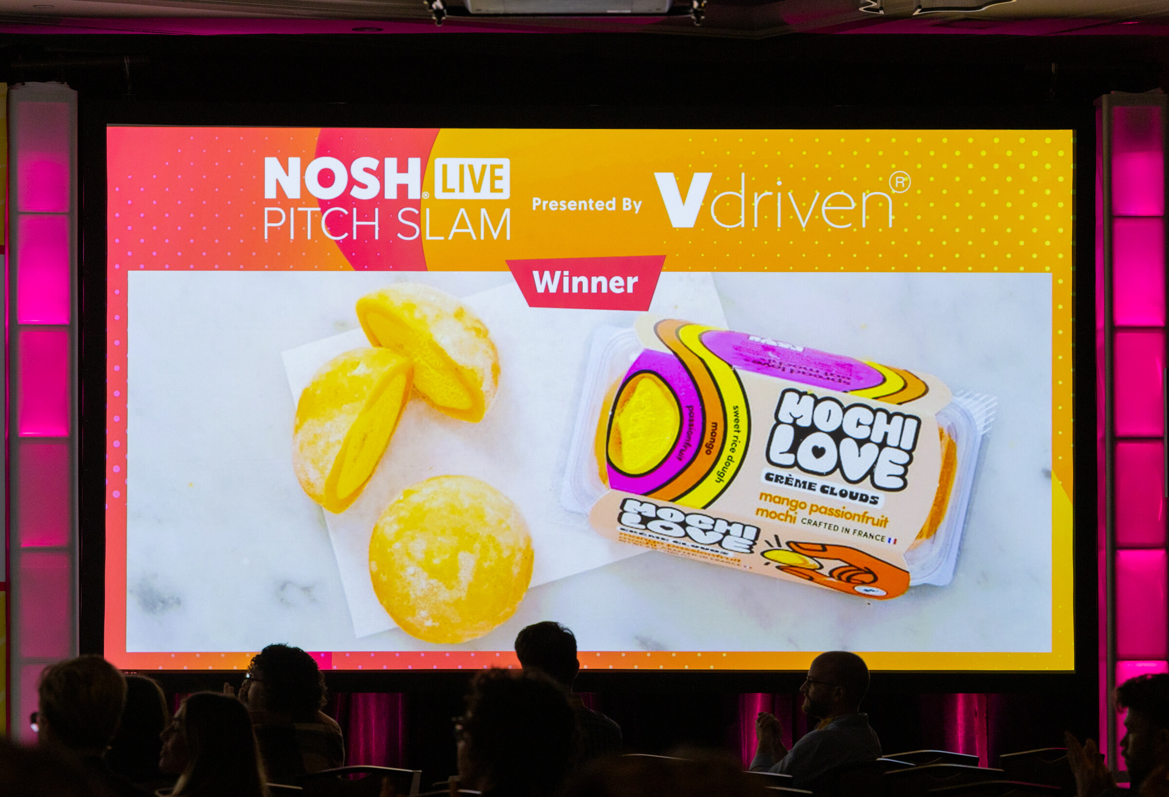 A large screen reading Winner with a photo of Mochi Love mochi and its package.