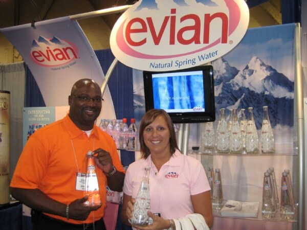 Kevin Greene and Julie Bily of Evian at the FMI 2008 trade show.