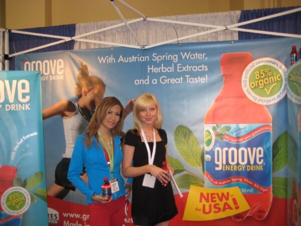 Photo unavailable. Lily Marulanda and Alexandra Petrova of Groove Energy Drink at the FMI 2008 trade show.