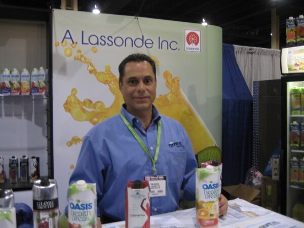 Tom Garcia of A. Lassonde, Inc. at the A. Lassonde, Inc. exhibit at FMI 2008.