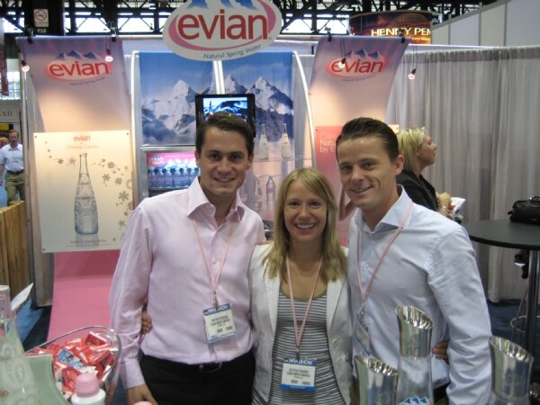 Photo unavailable. Victor Poisson, Blythe Tucker and Louis-Jerome Deleplanque of Evian are the people listed for this image from the NRA 2008 trade show.