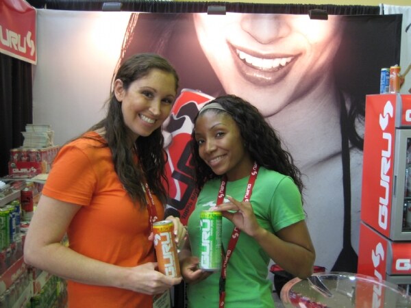 Courtney Gilbert and S. Freeman of Guru at the Guru exhibit at the NY Fancy Food 2008 trade show.