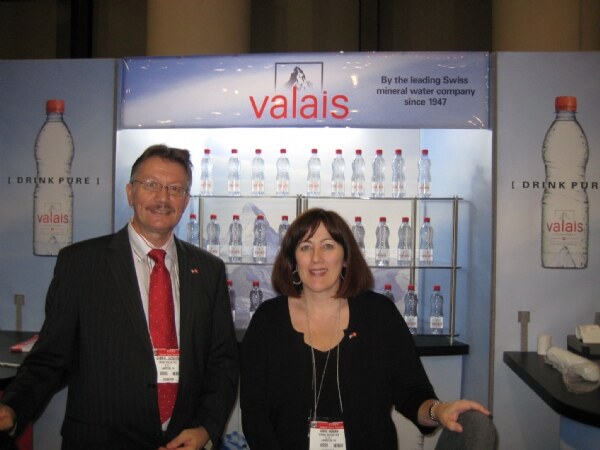Gabriel Jacquier and Anne Hogan of Valais at the Valais exhibit at the NY Fancy Food 2008 trade show.