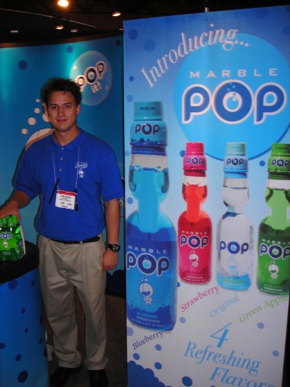 Photo unavailable. James Kosuge of Marble Pop at the Marble Pop booth at NY Fancy Food 2008.