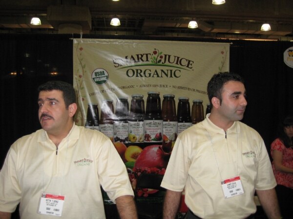 Metin Deniz and Ahmet Celik of Smart Juice at the Smart Juice exhibit at the NY Fancy Food 2008 trade show.