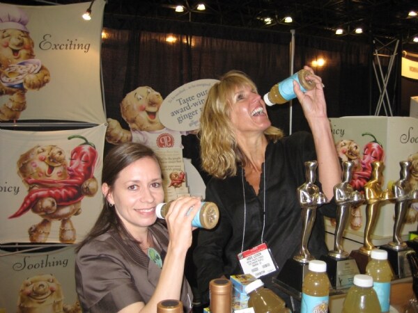 Nicole DeCarli and Abbie Leeson of Royal Pacific and The Ginger People at their exhibit at NY Fancy Food 2008.