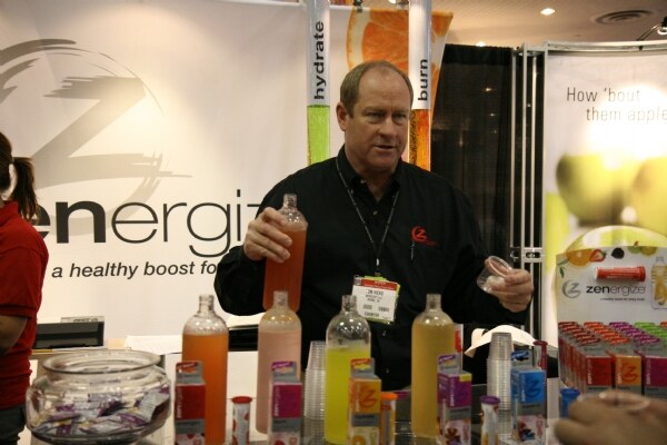 Tom Hicks of Zenergize at the Zenergize exhibit at the NY Fancy Food 2008 trade show.