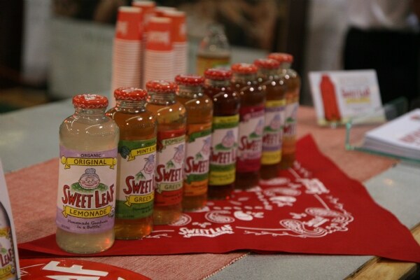 Lineup of Sweet Leaf products displayed at the Expo West 2009 trade show.