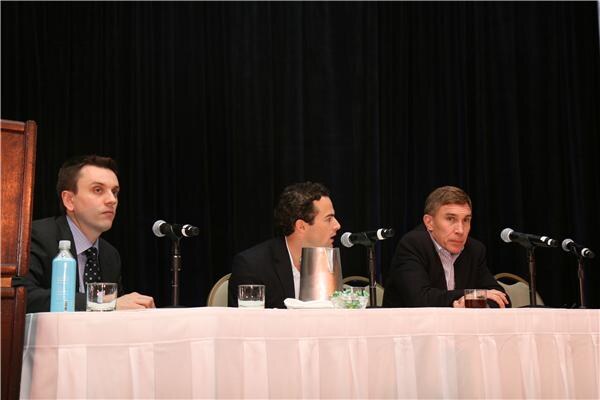 Financial Panelists prepare to entertain in the BevNET Live "shark tank."