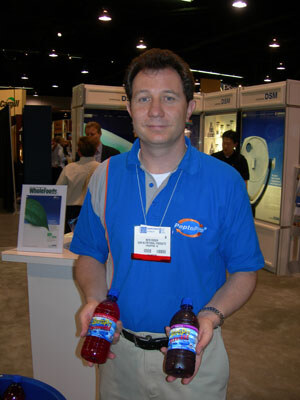 Reto Rieder showing off two new drinks containing Pepto Pro, a new water soluble protein for Recovery Drinks