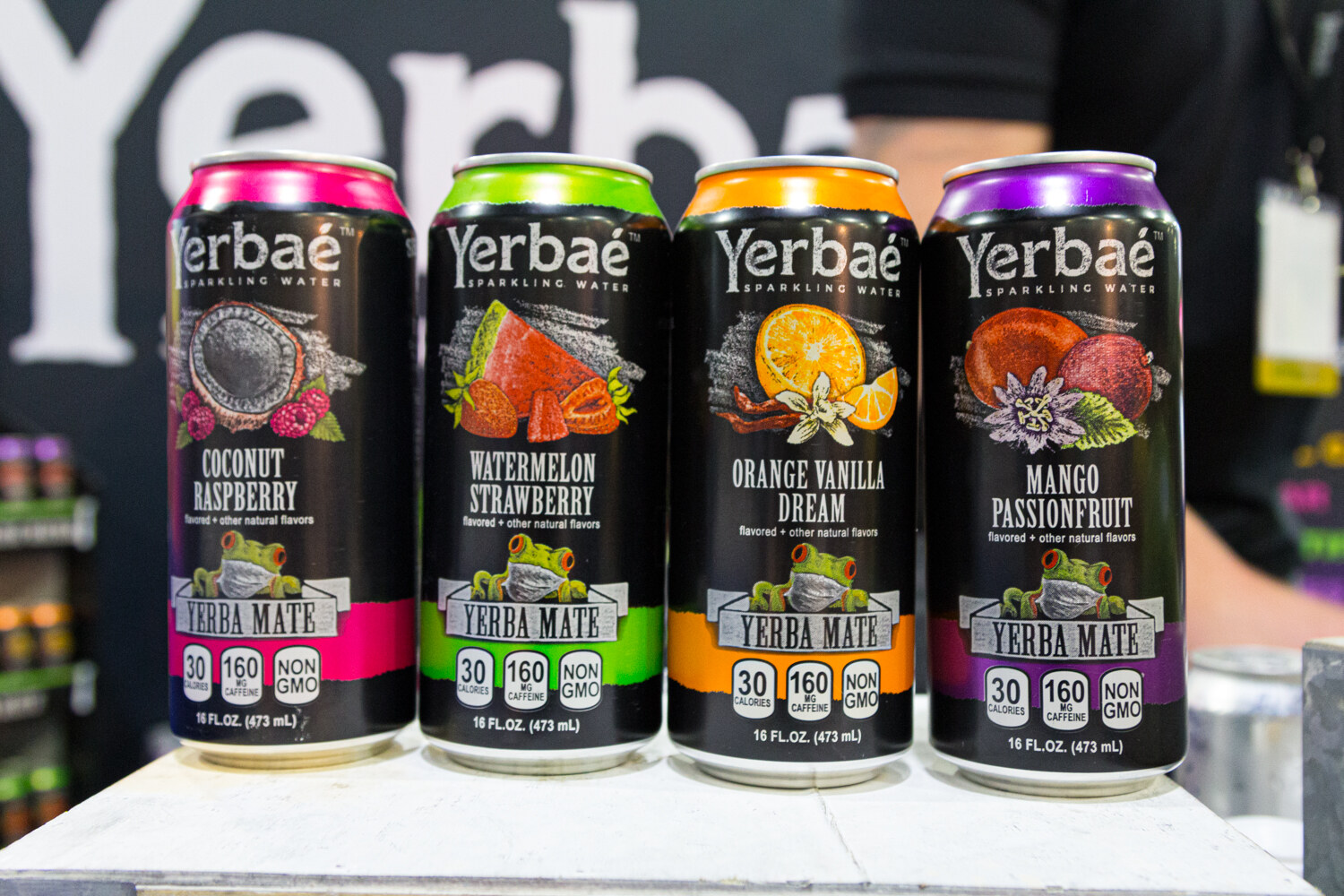 Yerbae cans in Coconut Raspberry, Watermelon Strawberry, Orange Vanilla Dream and Mango Passionfruit.