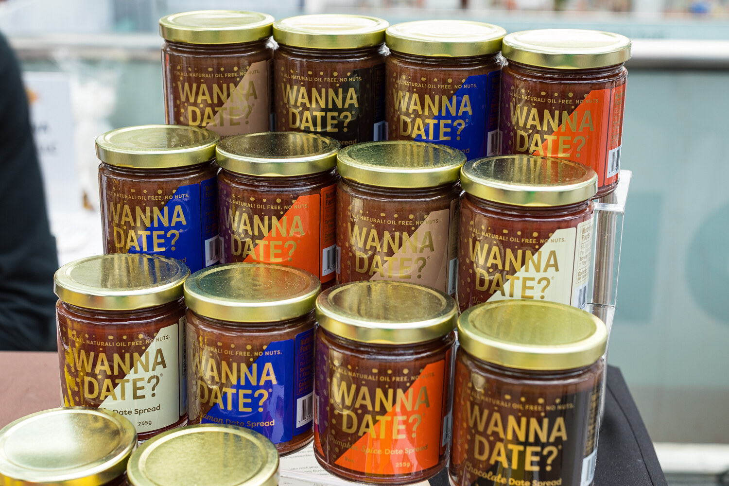 Photo of stacked jars of Wanna Date? date spread.