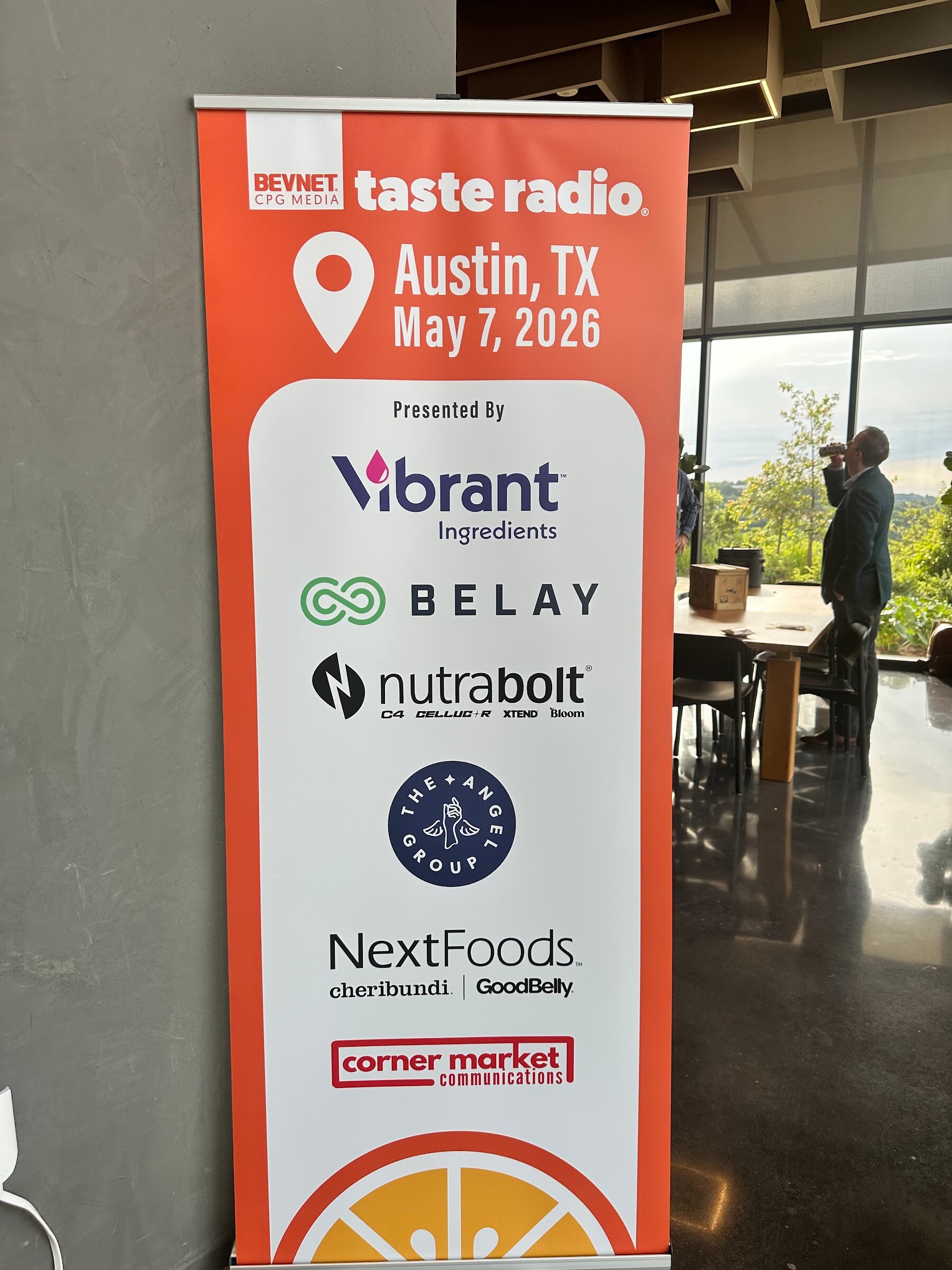 Orange Taste Radio Austin, TX May 7, 2026 banner listing the presenting partners.